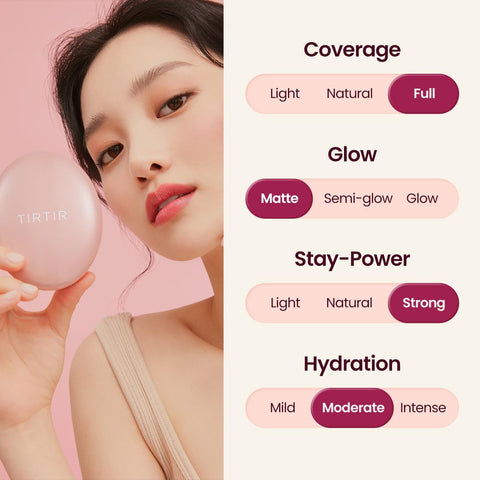 TIRTIR Mask Fit All Cover Pink Cushion Foundation | High Coverage, Semi-Matte Finish, Lightweight, Flawless, Corrects Redness, Korean Cushion, Refill (0.63 oz.), 17C Porcelain