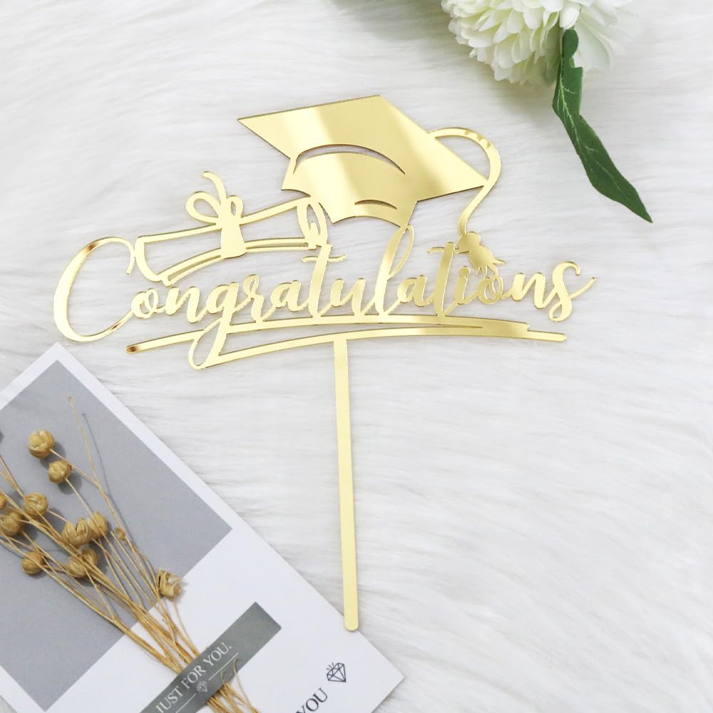 Sodasos Congratulations 2024 Graduation Cake Topper,Congrats Grad Cake Decor - 2024 High School/College/Senior Graduation Party Decorations Supplies (gold Acrylic)