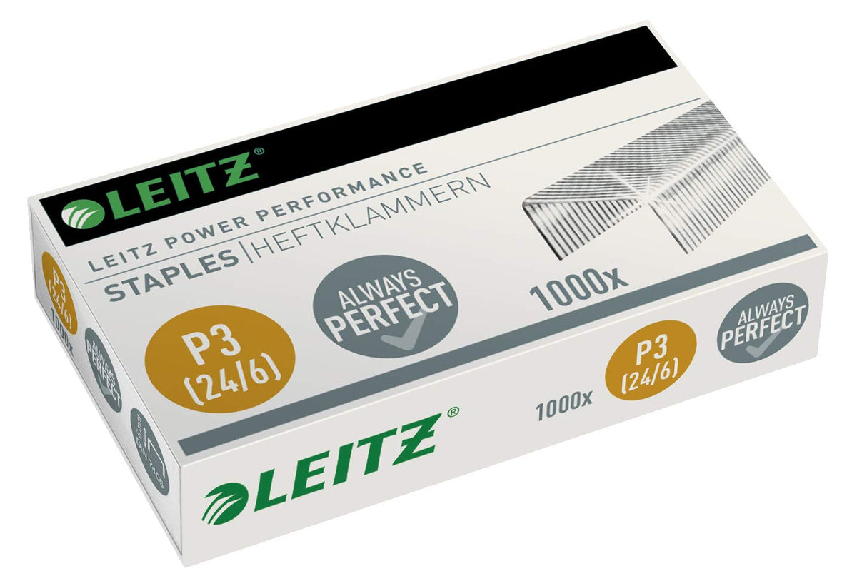 Leitz 55700000 P3 Power Performance 24/6 Staples, Strong Steel, Length 6 mm, 1000 Staples, Staples Up to 30 Sheet Capacity