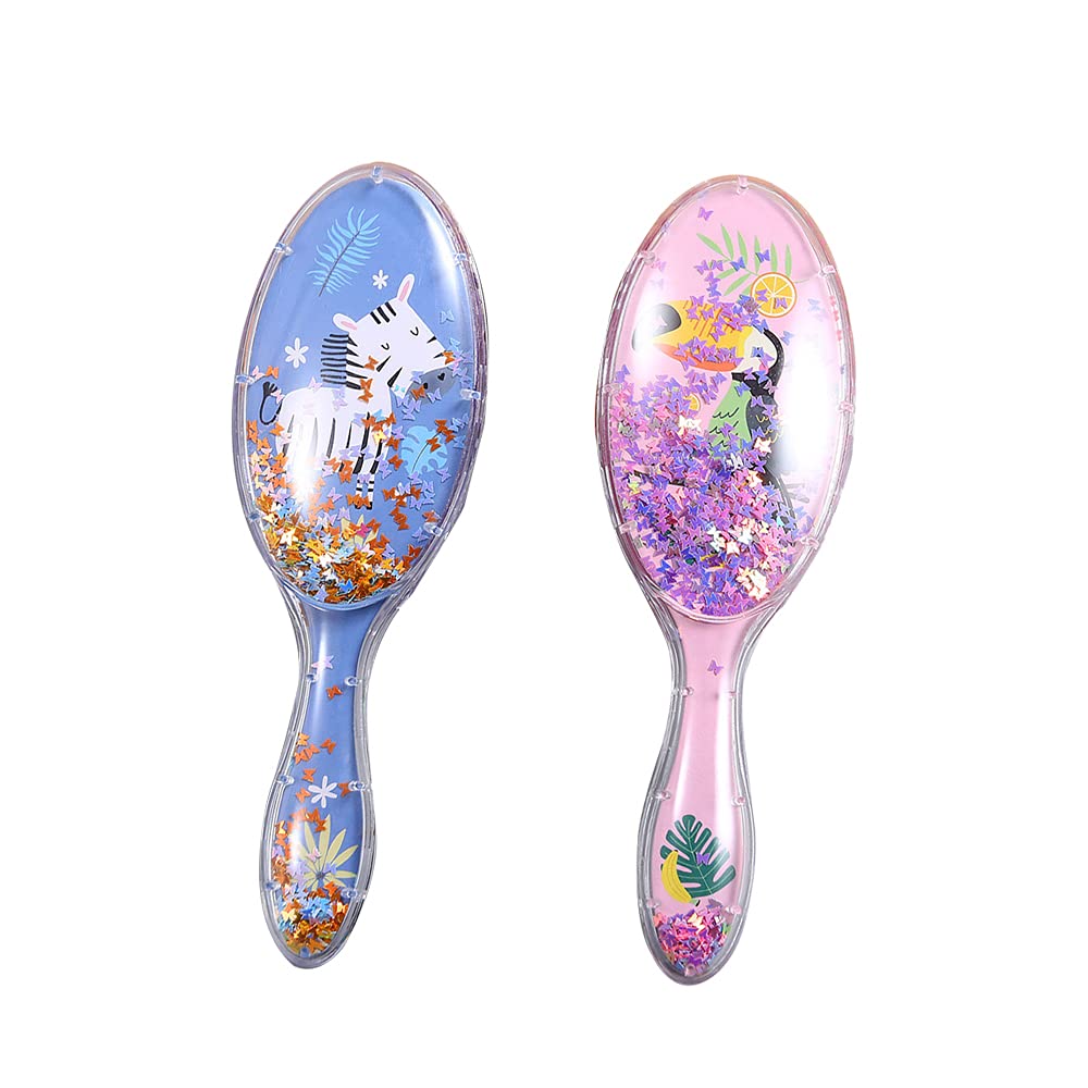 2 Pcs Kids Wet Hair Brush Soft Massage Comb Confetti Glitter Detangler Hair Brush Set for Girls Baby Kids