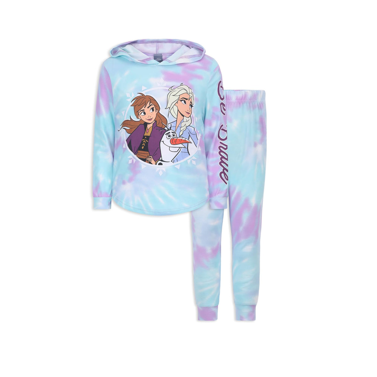 Disney Girls 2 Pack Frozen Elsa/Anna Hoodie and Jogger Pant Set, Tie Dye Blue, 3T