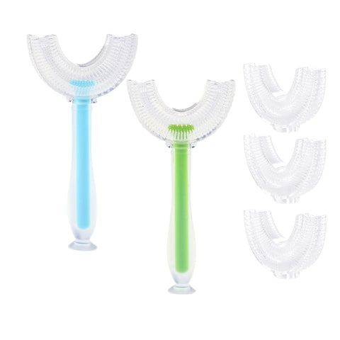 Toddler Children 360 U Shaped Toothbrush Kid Age 2-6&2-4&4-7&6-8 Year All Rounded Girl Silicone Teeth Brush Head Pack Easy Circular Wide 3 Side Foam Boy Manual Full Whole Mouth Clean Dental Oral Care