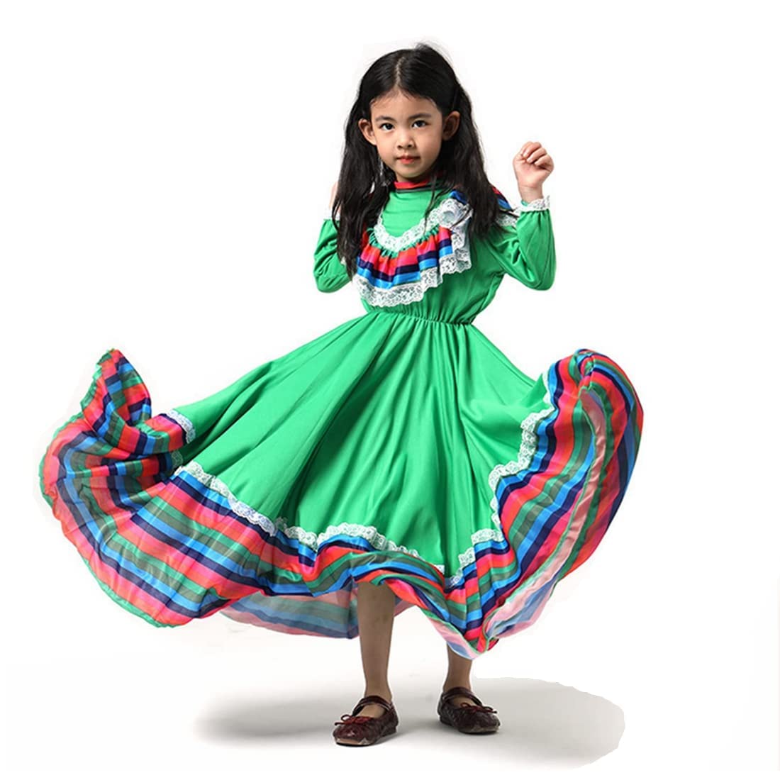 Girls Mexican Dress Folklorico Traditional Dresses Holiday Toddler Dance Skirt Kids Halloween Carnival Birthday Gowns