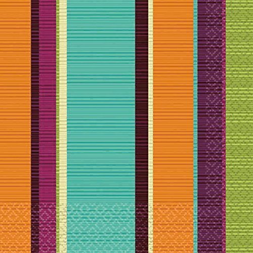 Amscan Decorative Trendy Stripe Party Beverage Paper Napkins (16 Pack), 5 x 5, Purple/Teal/Orange