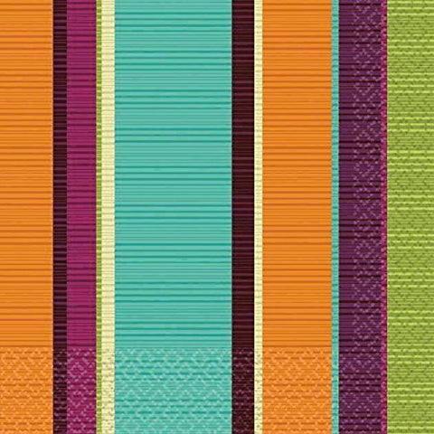 Amscan Decorative Trendy Stripe Party Beverage Paper Napkins (16 Pack), 5 x 5, Purple/Teal/Orange