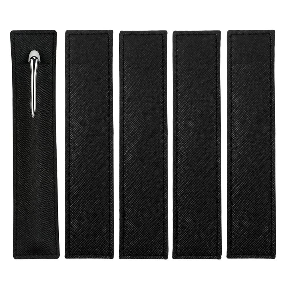 5 Pack Leather Pen Pouch Sleeve, Single Fountain Pen Holder Case, Soft Pen Protective Cover Organizer for Stylus Touch Pen, Ballpoint Pen, Pencils (Black)