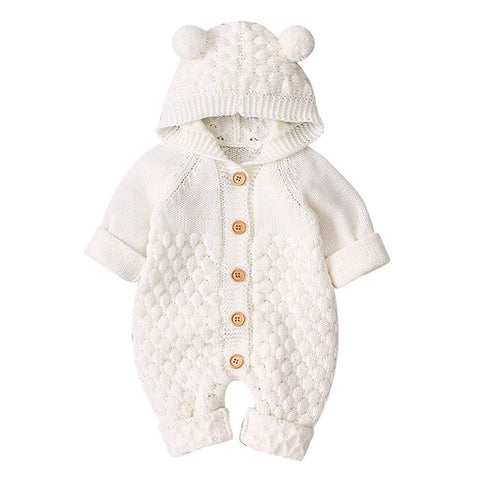 OBEEII Newborn Baby Girls Boys Romper Solid Ribbed Long Sleeve Jumpsuit One Piece Outfits Fall Winter Off White 12-18 Months