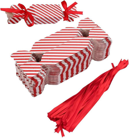 24 Pcs Candy Box With Ribbon for Favor Gift Make Your Own Christmas Crackers Making Kit DIY Christmas Xmas Cracker Bulk for Kids Party Candy Paper Boxes Novelty Decorations