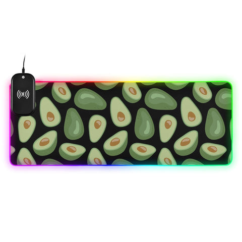 Half Whole Avocado Fruit Wireless Charging Mouse Pad for Mobile Phone Extra Large Gaming Mousepad with 13 Lighting Modes Keyboard Mat for Office Home Gaming MacBook PC Laptop Desk