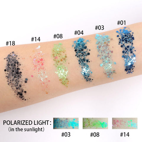6Pcs Holographic Blue Green Black White Face Body Glitter Gel,Singer Concerts Music Festival Rave Accessories,Mermaid Face Makeup Glitter Gel,Sequins Glitter Face Paint for Eye Lip Hair for Women