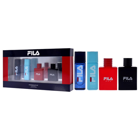 Fila Variety Set for Men - 4 Pc Mini Gift Set 0.25oz EDT Spray, 0.25oz Fresh EDT Spray, 0.25oz Black EDT Spray, 0.25oz Red EDT Spray