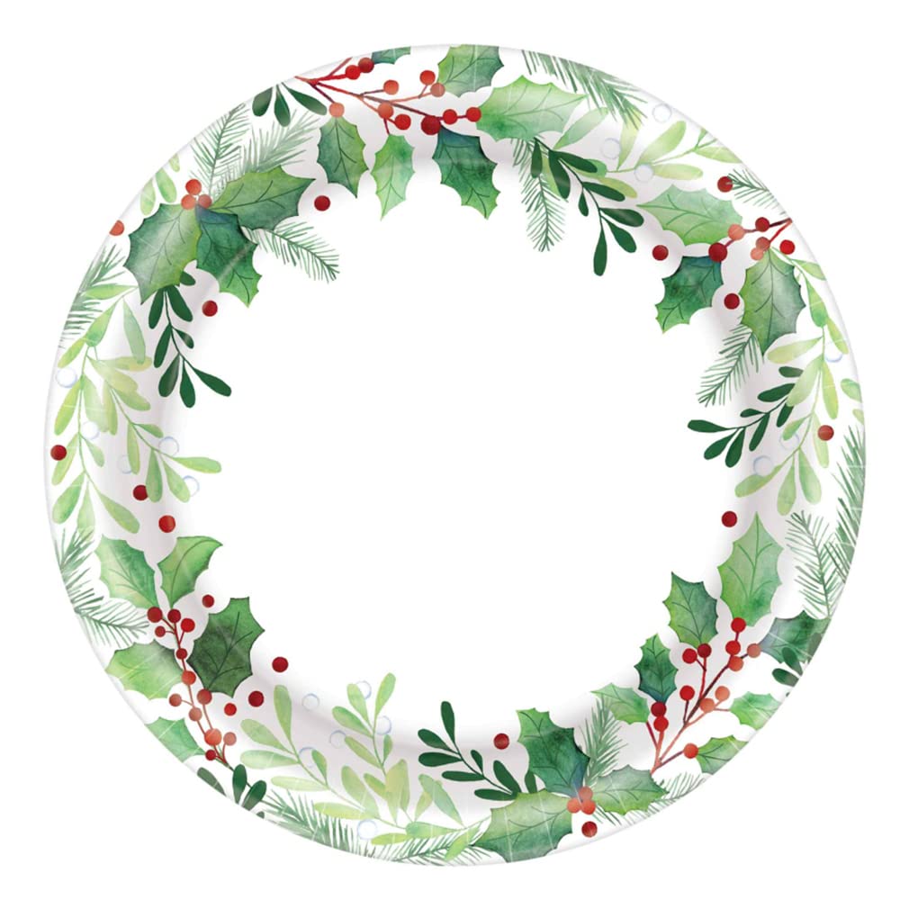 Traditional Holly Round Paper Plates - 8.5" | Multicolor | Pack of 40