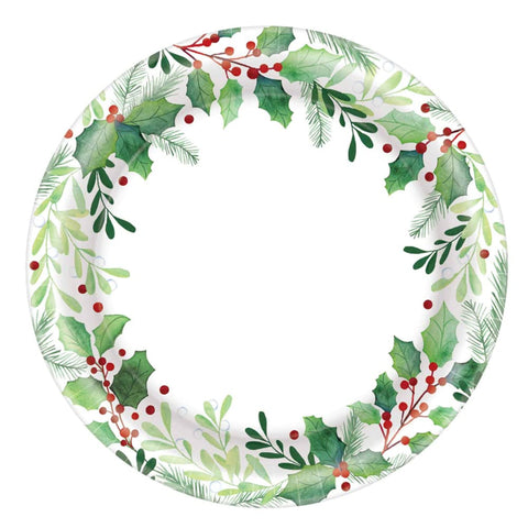 Traditional Holly Round Paper Plates - 8.5" | Multicolor | Pack of 40