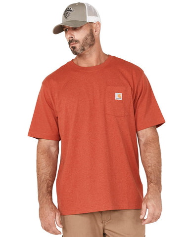 Carhartt Men's Loose Fit Heavyweight Short-Sleeve Pocket T-Shirt Closeout, Chili Pepper Heather, Small