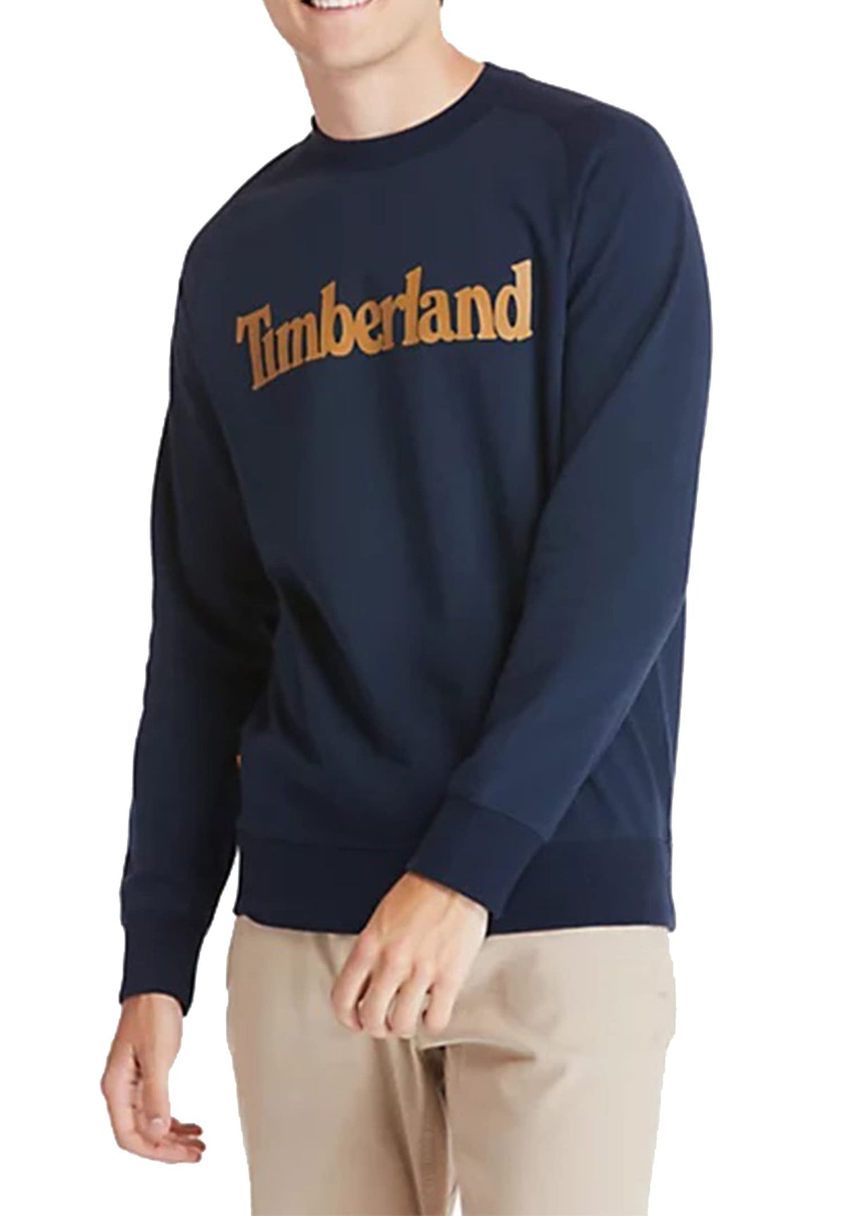 Timberland Men's Northwood TFO Wordmark Logo Brushback Crew Neck Medium Grey Heather Hoodie, 433 Navy Blue, XL