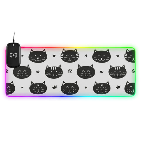Black-White-cat Wireless Charging Mouse Pad for Mobile Phone Extra Large Gaming Mousepad with 13 Lighting Modes Computer Mat for Office Home Gaming MacBook PC Laptop Desk