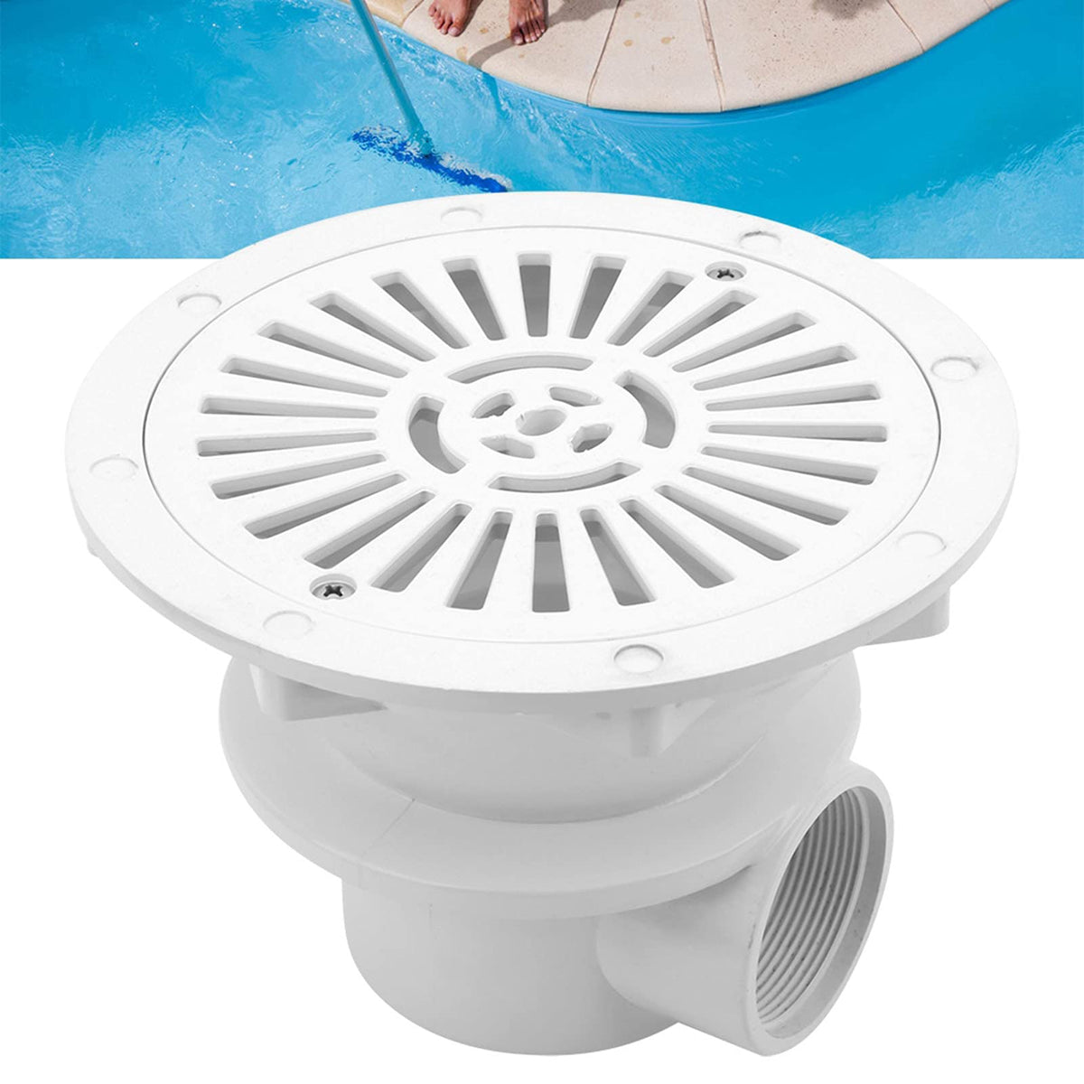 Ejoyous Pool Main Drain, Pool Main Drain Floor Drain Round Swimming Pool on the Ground Floor Drain Cover G2 Water Drain Accessories for Underground Pool Ponds Aquarium White