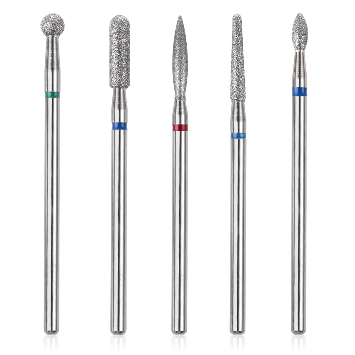 Gjinxi 5pcs Nail Drill Bits Set, Manicure Drill Bits, Professional Nails Diamond Bits Russian Cuticle Remover Bits Kit, Cylinder/Ball/Flame/Needle Cuticle Bit for Acrylic Gel Nails Home Salon