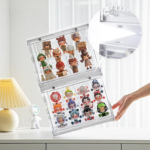 Clear Display Case for Figures, 3 Tier Adjustable Display Stand, Acrylic Display Box with Magnetic Door, Dustproof Showcase for Collectibles Mini Toys Funko Pop Popmart Action Figures (Clear-1 Pack)