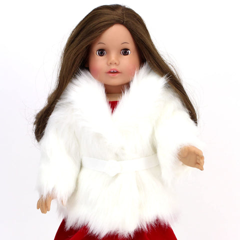 Sophia's 18" Doll Ivory Faux Fur Winter Dress Coat with Large Collar and Rose Bud Sash Closure