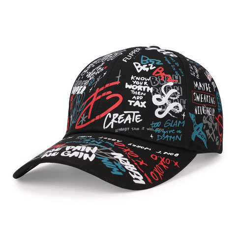 IBLUELOVER Men Women Baseball Cap Printed Snapback Cap Fashion Hip Hop Hat Lightweight Soft UV-Protection Sun Hat Breathable Sports Hat with Sweatband for Unisex Outdoor Black