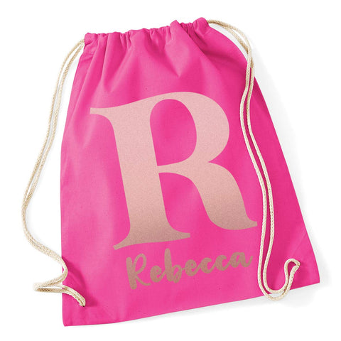 Hippowarehouse Personalised rose gold name Drawstring Cotton School Gym Bag 37cm x 46cm, 12 litres