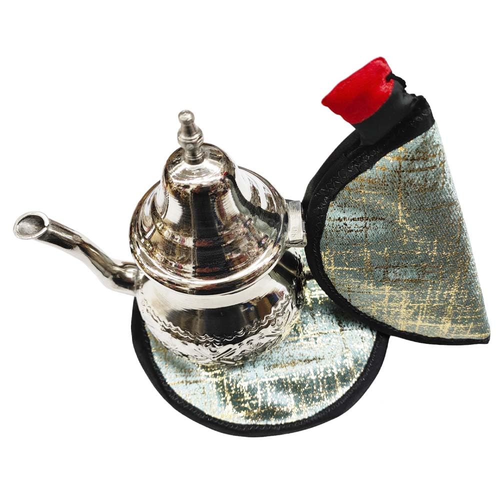 Moroccan Teapot Trivet and Mitt to Hold and Decorate Tea Set (White Green)
