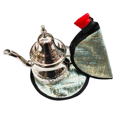 Moroccan Teapot Trivet and Mitt to Hold and Decorate Tea Set (White Green)