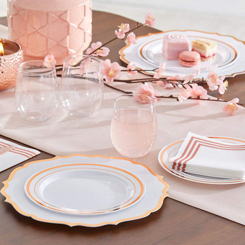 Amscan Premium Party Plate, White with Rose Gold Trim (430547)