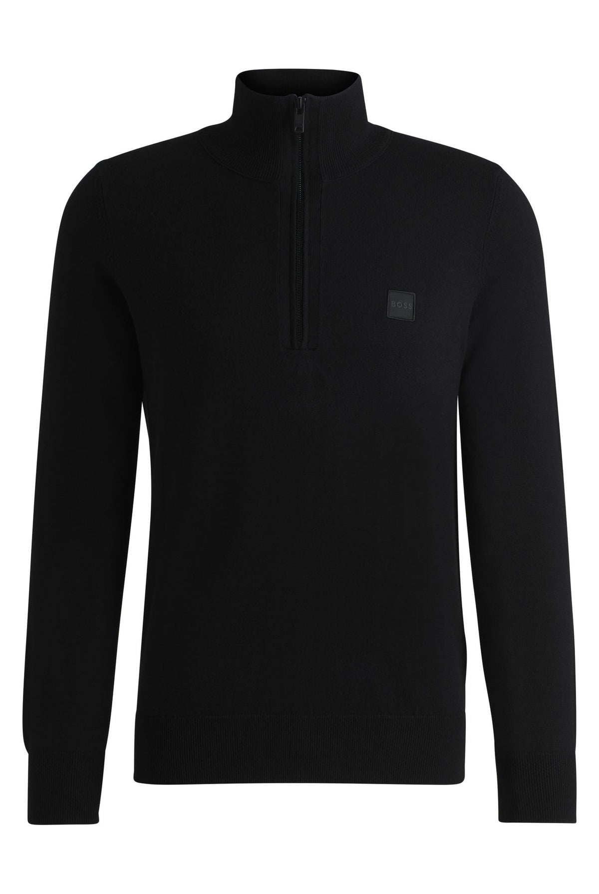 BOSS Mens Kanobix S Logo-Patch Zip-Neck Sweater in Cotton and Cashmere