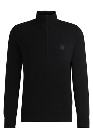 BOSS Mens Kanobix S Logo-Patch Zip-Neck Sweater in Cotton and Cashmere