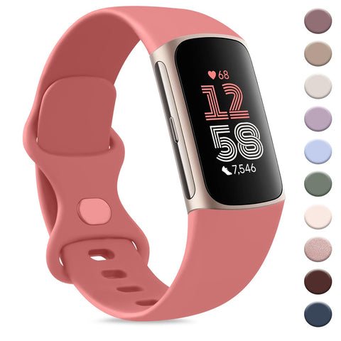AK Sport Band Compatible with Fitbit Charge 6 Bands / Fitbit Charge 5 Bands Women Men, Classic Soft Replacement Straps Wristbands for Fitbit Charge 6 / 5 Advanced Fitness & Health Tracker (Coral