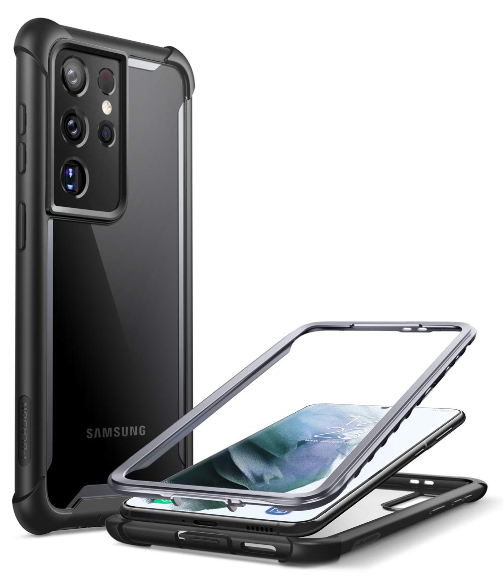 i-Blason Case for Samsung Galaxy S21 Ultra 5G (2021) Transparent Protection Bumper TPU Shockproof [Ares Series] Without Screen Protector (Black)