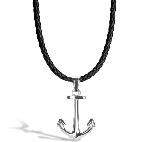 SERASAR Men's Leather Necklace with Pendant - 50cm Silver - Leather Cord Chain locket with Men's Jewelry Box - Genuine Leather - Men's Gift - Men's Leather Necklace Jewelry Band