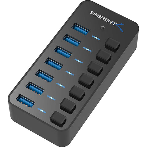 SABRENT USB Hub, 7 Ports USB 3.2x1 36W, Fast Powered USB 3 Data Hub, Multiple USB Splitter, USB Docking Station, Multiport Hubs, LEDs On/Of Switch, for PC Laptop MacBook iMac (HB-BUP7)