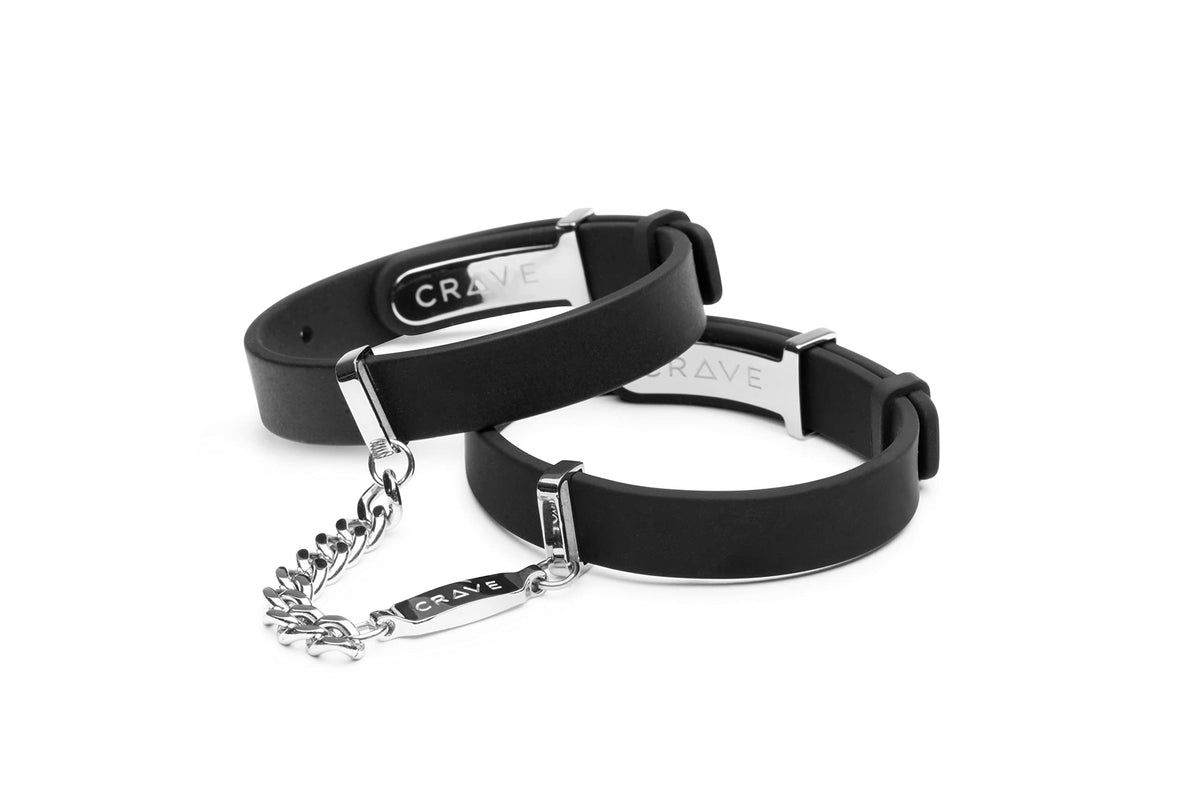 Crave Luxury Toys | ID Cuffs Adult Handcuffs | Silicone Stacked Handcuff Bracelet | Luxury Adult Toys & Adult Toy Accessories (Black & Silver)