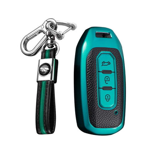 KUNIO Car Key Fob Cover Case Fit for Ford Taurus Territory Kuga Key Protective Cover Keychain Key Bag TPU Key Holder 3 Buttons Green