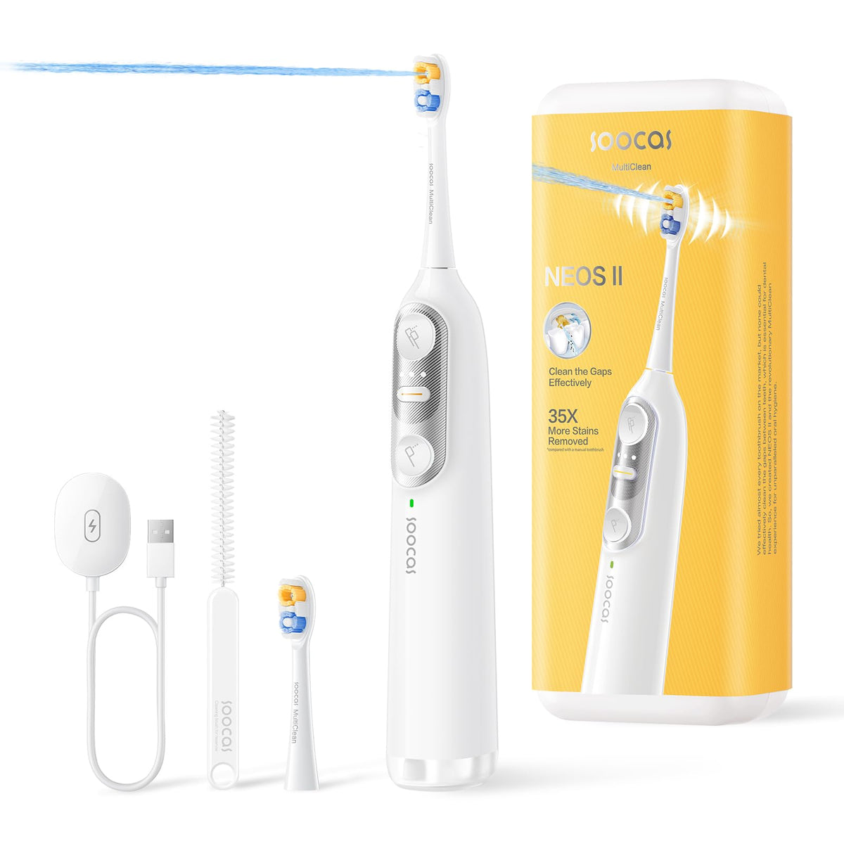 Soocas NEOS II - Electric Toothbrush with Water Flosser, Sonic Electric Toothbrush for Adults, Water Flosser for Teeth, Portable Cordless Oral Irrigator, 100% Plaque Removal, Pearl White