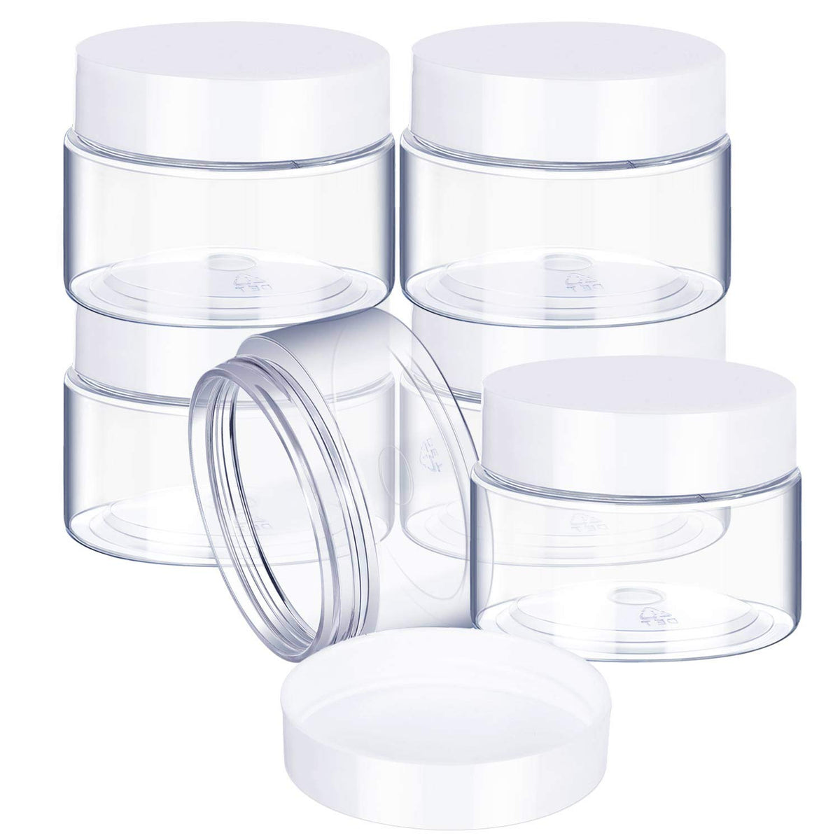 6 Pack Plastic Pot Jars Round Clear Leak Proof Plastic Cosmetic Container Jars with Lid for Travel Storage Make Up, Eye Shadow, Nails, Paint, Jewelry (2 oz, White)