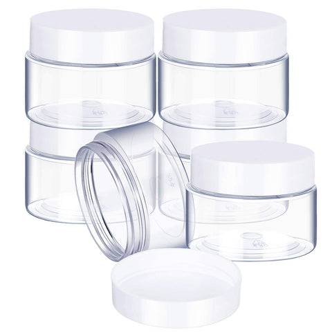 6 Pack Plastic Pot Jars Round Clear Leak Proof Plastic Cosmetic Container Jars with Lid for Travel Storage Make Up, Eye Shadow, Nails, Paint, Jewelry (2 oz, White)