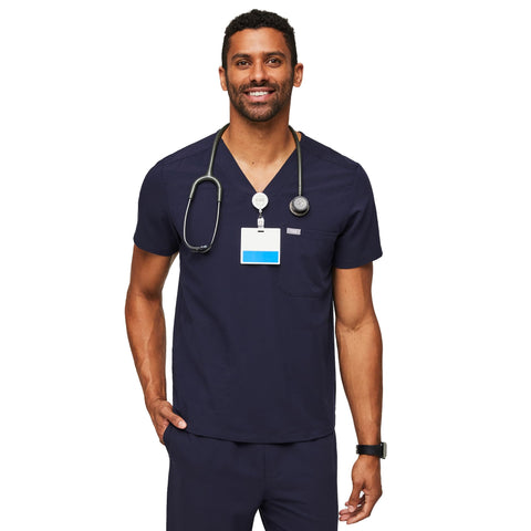 FIGS Chisec Three-Pocket Scrub Top for Men - Navy Blue, XS
