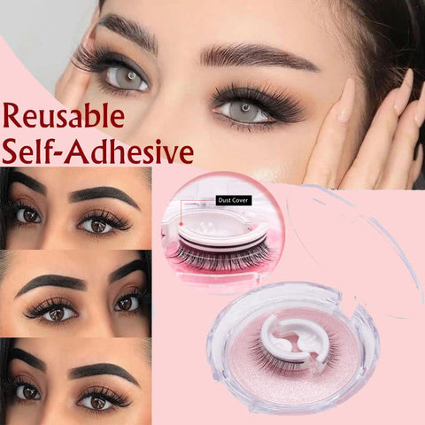 2 Pairs 2023 Reusable Self Adhesive Eyelashes No Glue or Eyeliner Needed, Easy to Put on Natural Look Waterproof False Lashes with Eyelash Curler and Brush for Women