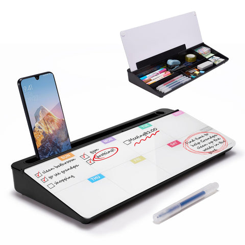TSJ OFFICE Whiteboard Weekly Dry-Erase-Board - Desktop White Board Calendar Desk Organizers with Accessories Computer Keyboard Stand with Drawer, for Office, Home, School Supplies