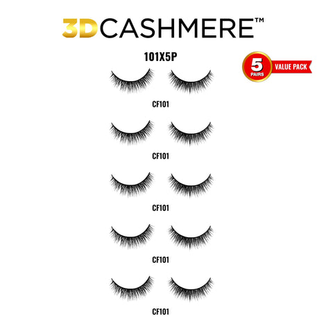 Laflare 3D Cashmere False Eyelashes Multipack, Ultra Soft, Glam, Luxurious, Cruelty-Free, Reusable, Fake Eyelashes 5 Pairs Value Pack (101X5P)