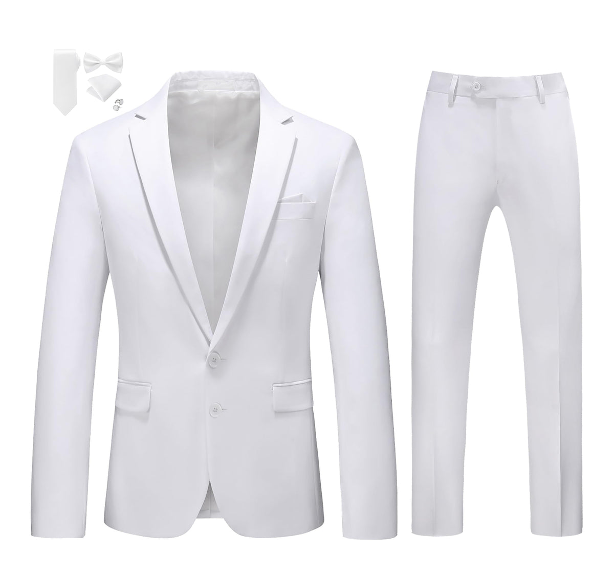 MOGU Mens Slim Fit Suit 2 Piece Tuxedo for Daily Business Wedding Party (Suit Jacket + Pants) US Size Blazer 44/Pants 40 White