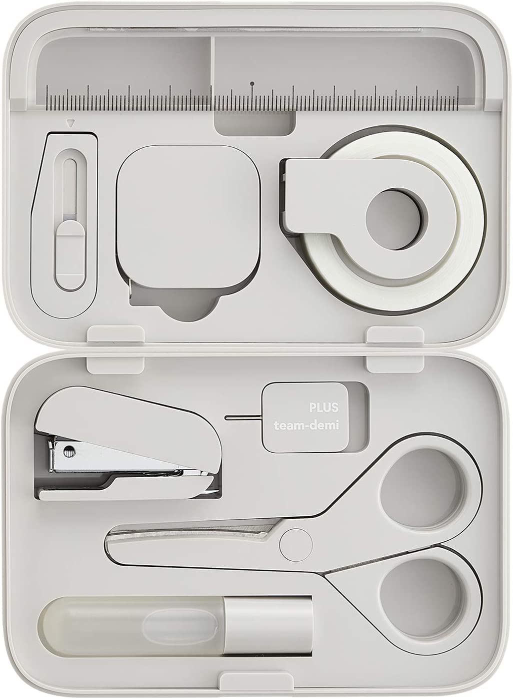 team-demi Plus Stationery Kit Gray (Scissors, stapler, tape, liquid glue, cutter, ruler, tape measure, pin for SIM card replacement) TD-001 30-213 With Original Stylus Ballpoint Touch Pen