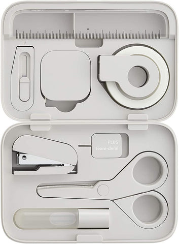 team-demi Plus Stationery Kit Gray (Scissors, stapler, tape, liquid glue, cutter, ruler, tape measure, pin for SIM card replacement) TD-001 30-213 With Original Stylus Ballpoint Touch Pen