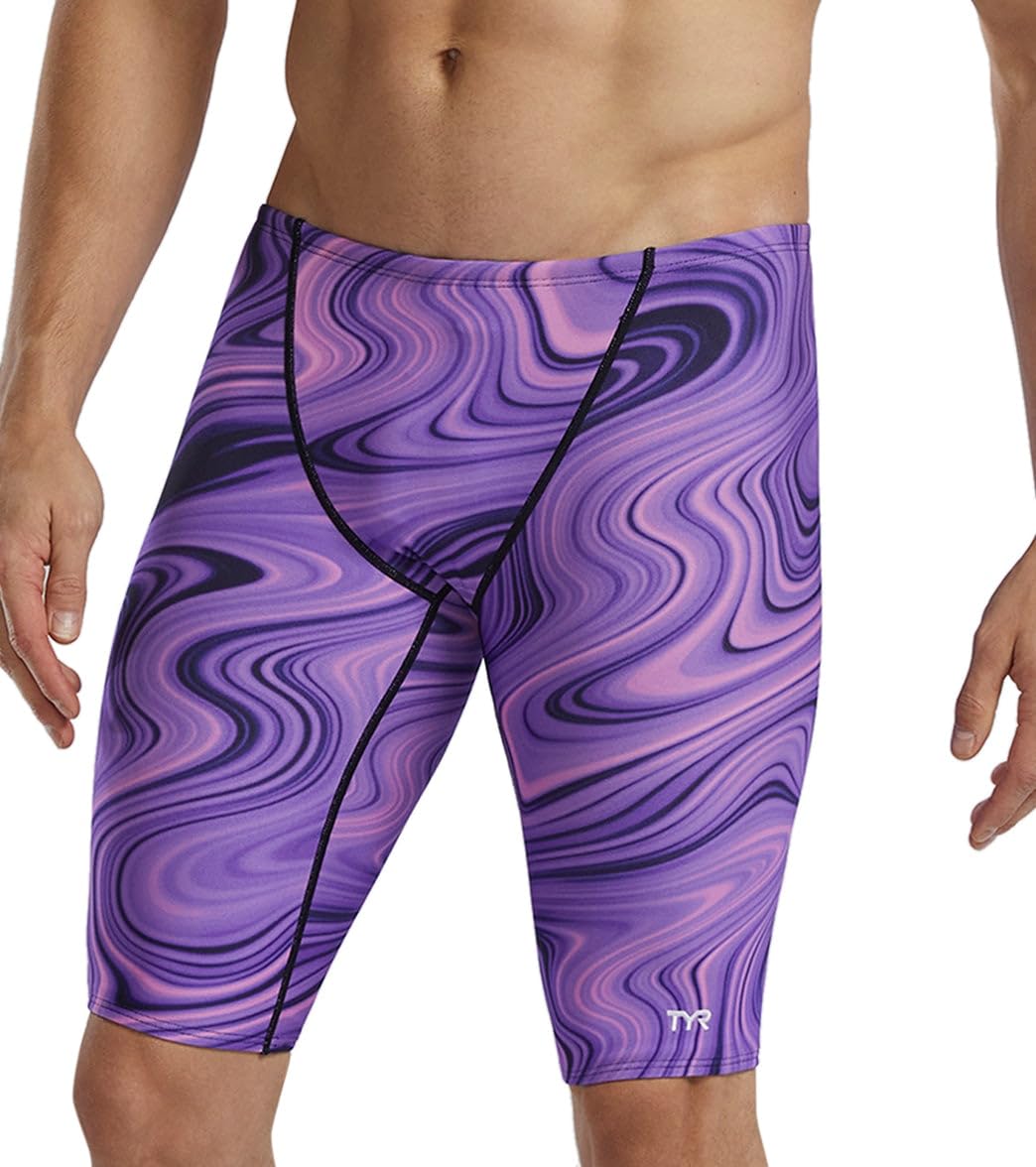 TYR Men's Standard Durafast Elite Solid Jammer Swimsuit, Purple Vitality, 36