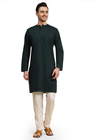 SKAVIJ Men's Pure Cotton Solid Kurta Pajama Set Round Neck Daily Wear Casual Yoga Dress (KP096green_Green_XL)