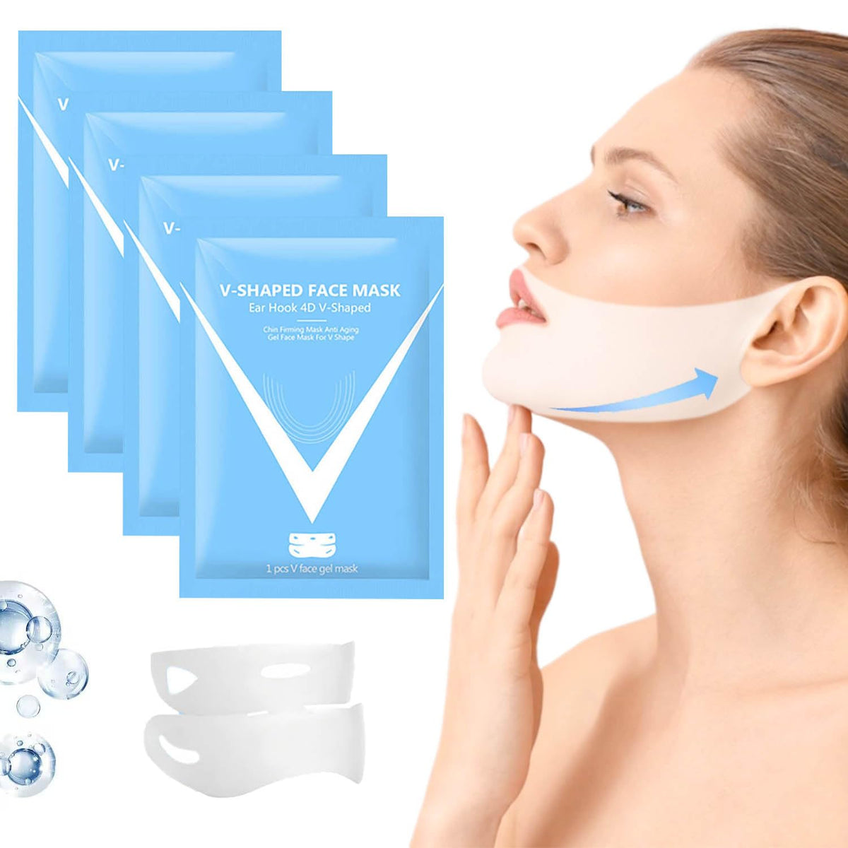 Generic 4Pcs Bloskin Double Chin Mask Reusable, Bloskin Double Chin Mask, Bloskin Lift Mask, V Line Lifting Mask for All Skin Types